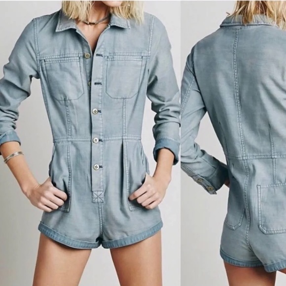 Free People Pants - Free People Long Sleeve Denim Utility Romper